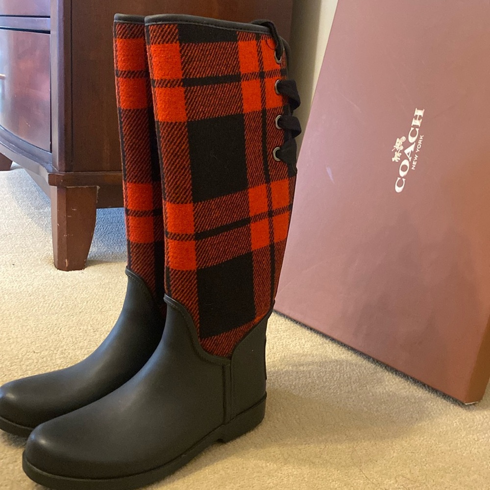 Coach Plaid Wool Rubber sole boots